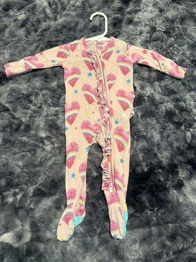 Posh Peanut Bamboo Pink Heart & Rainbow Ruffle One-Piece Pajamas